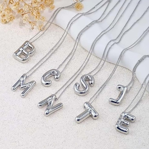 14KT Gold Plated Initial Bubble Letter Necklace NWT - Picture 1 of 7